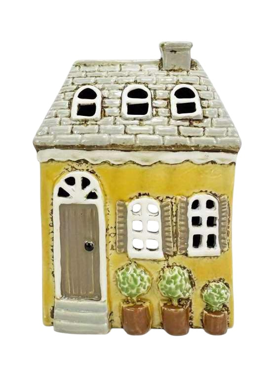 LH104 Yellow House with Topiary Trees